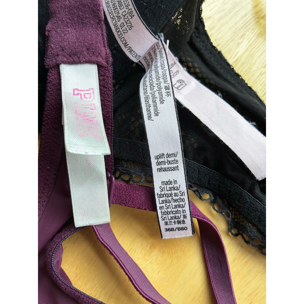 Victoria's Secret Bra and PINK Bra 36B Padded Pushup Black and Burgundy - Picture 5 of 8